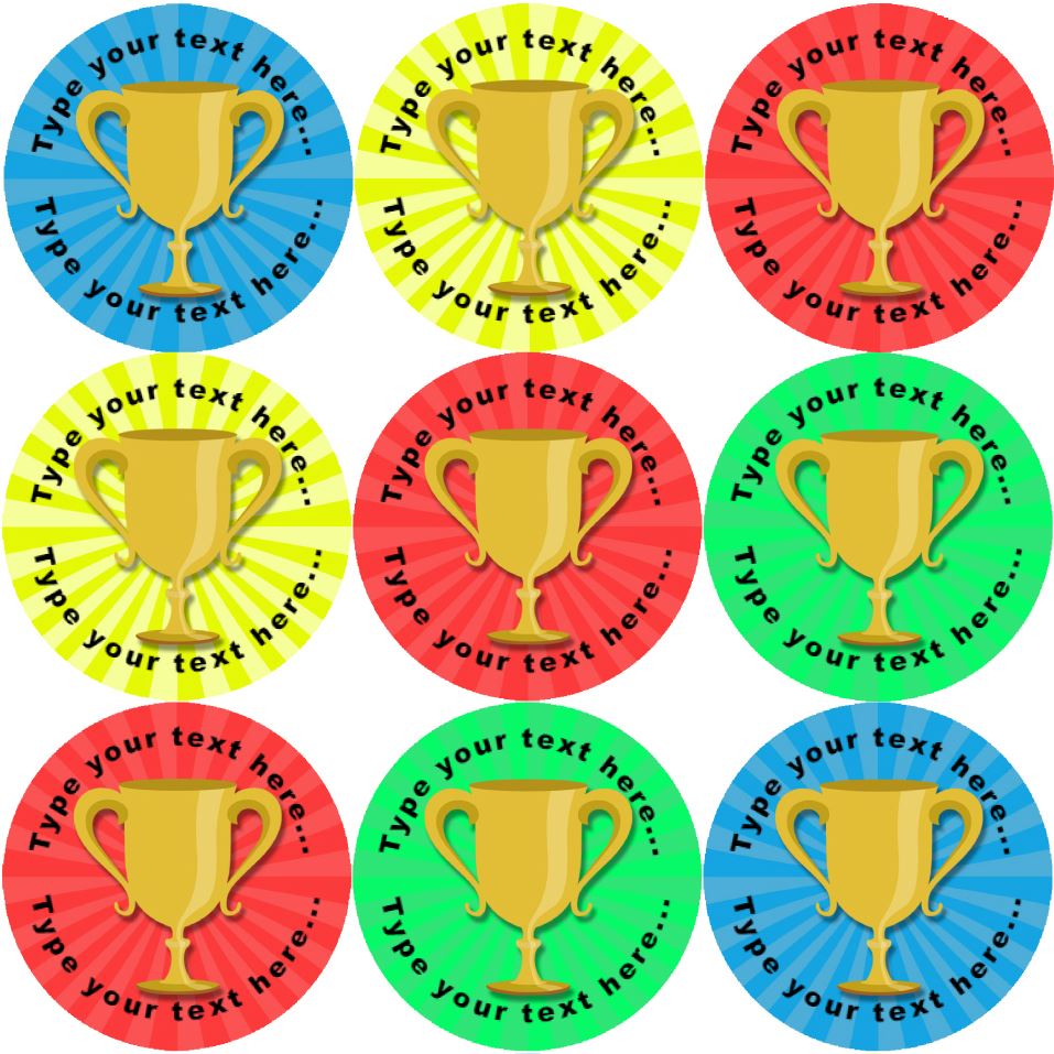 144 Trophy Personalised 30mm Reward Stickers for School Teachers, Parents and Nursery