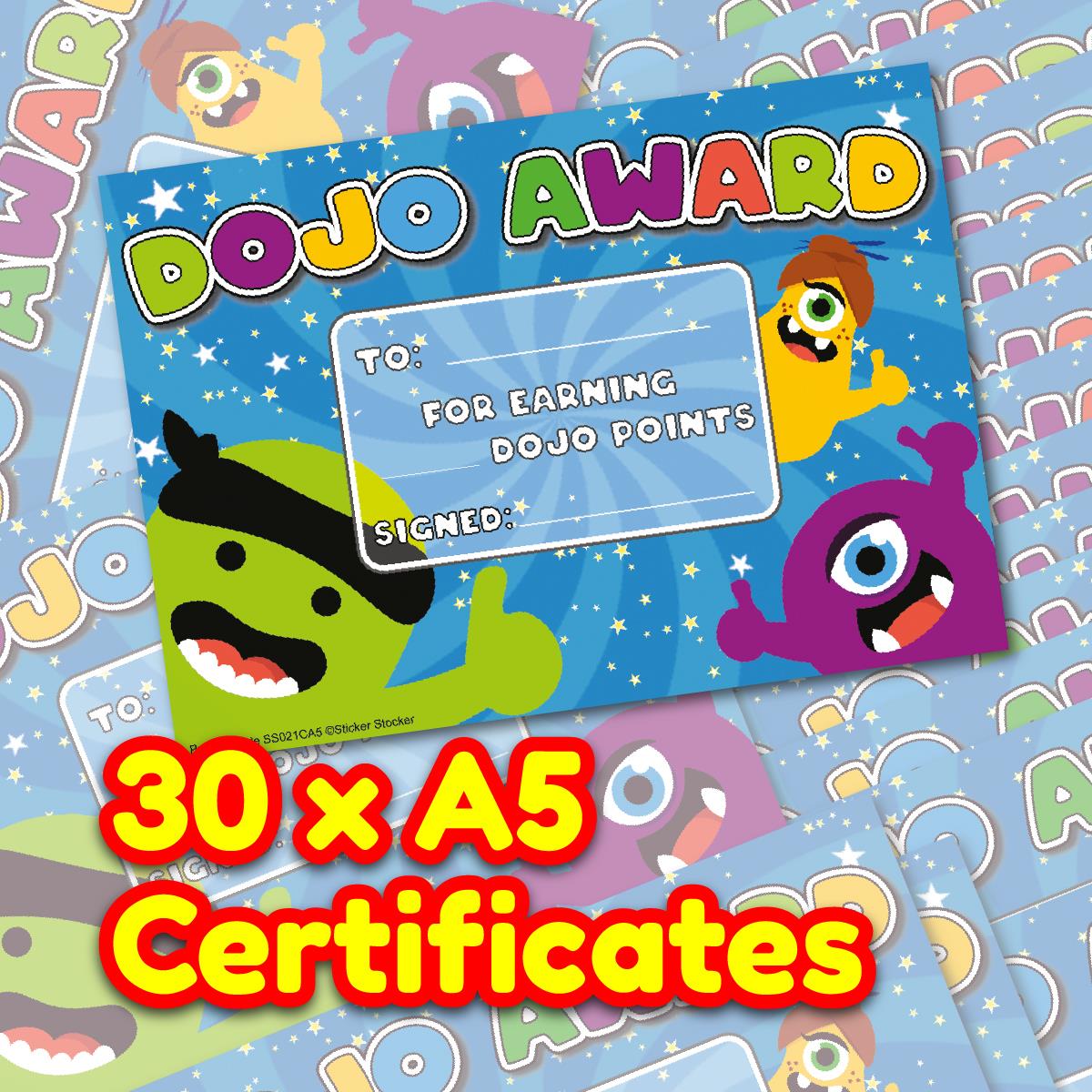 30 Dojo award certificates for school teachers, 250gsm A5 silk finish card
