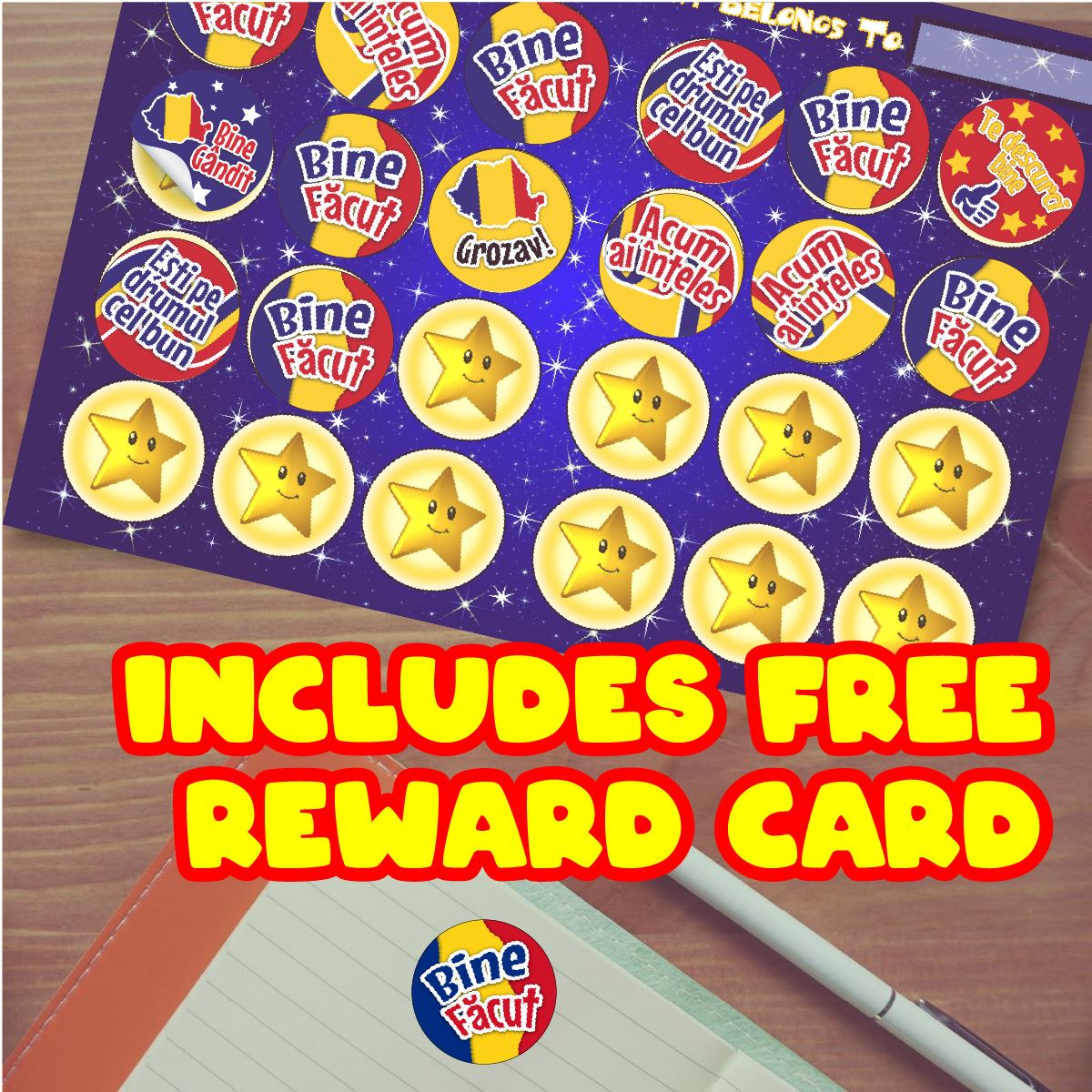 144 Super Romanian Praise Word Stickers - 30mm Glossy Reward Stickers for Teachers & Parents