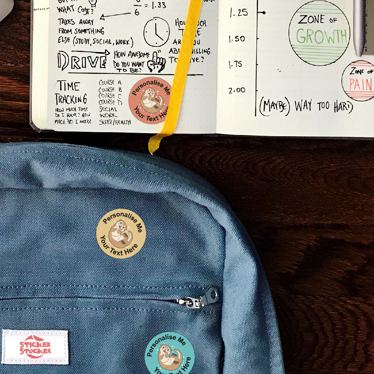 144 Personalised Cute Otters 30mm Reward Stickers for School Teachers, Parents and Nursery