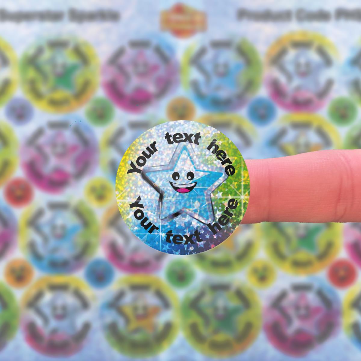 96 Personalised Sparkle Superstar 30mm Reward Stickers + 60 Free Sparkle Smiles for School Teachers, Parents and Nursery