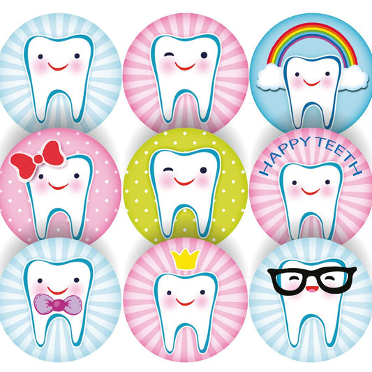 144 Happy Teeth 30mm Reward Stickers for Teachers, Parents. Dentist and Party Bags