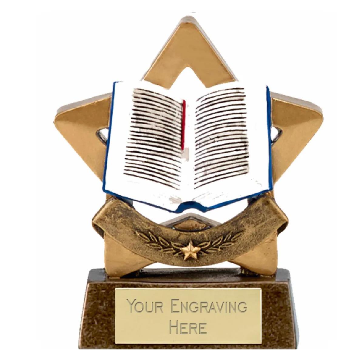 Mini Star Reading Book Award Trophy 8cm Resin FREE engraving and Certificate