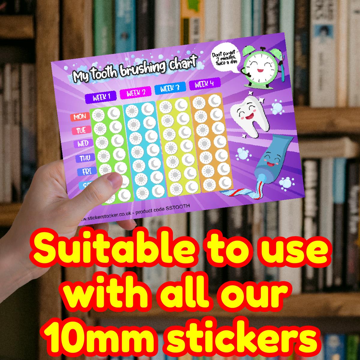 My Tooth Brushing Reward Charts Incentive Pack of 30 cards Suitable for up to 12mm stickers