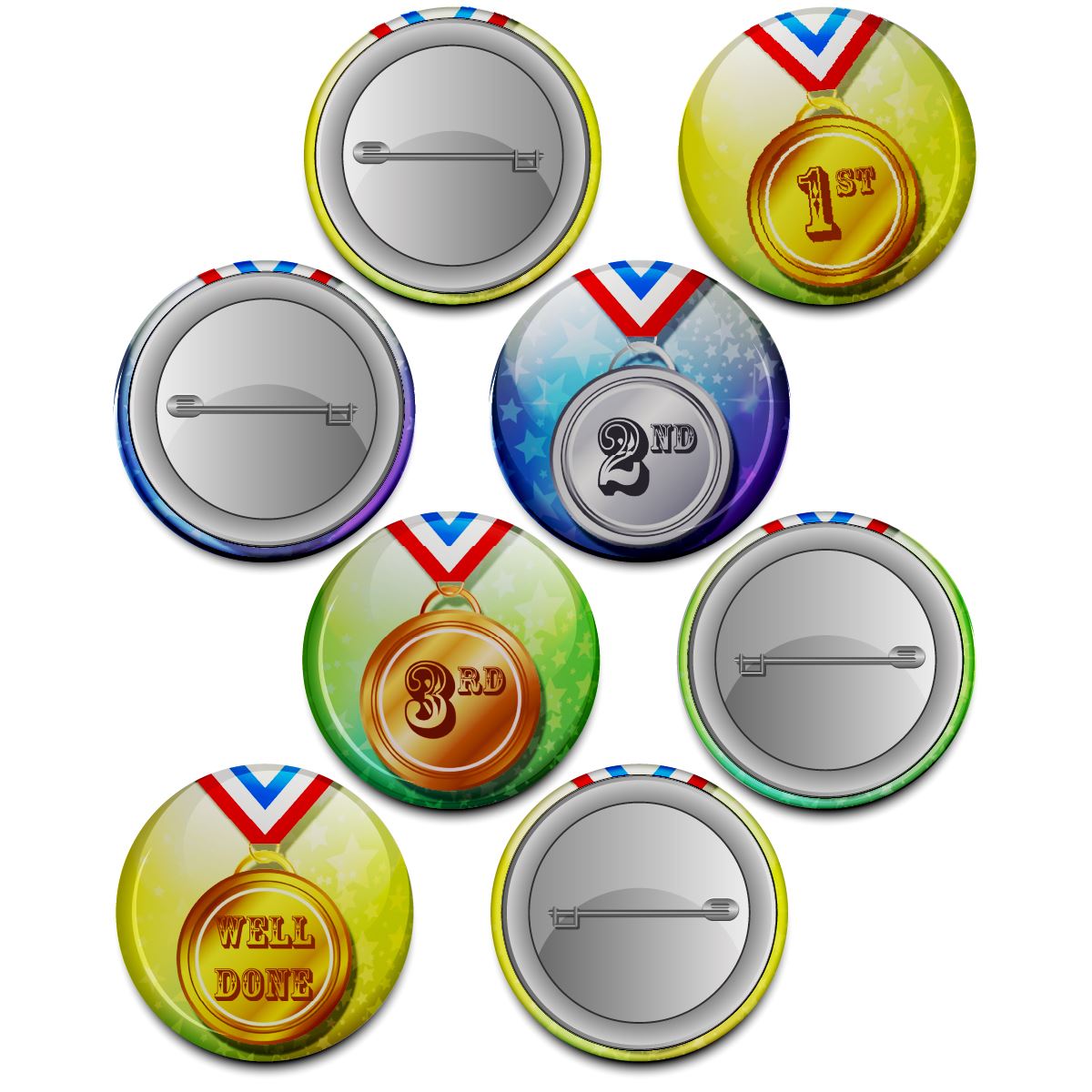 Sports Day Medals Badges 38mm (Pack of 20 Pin Badges - 38mm) School Summer Sports Day