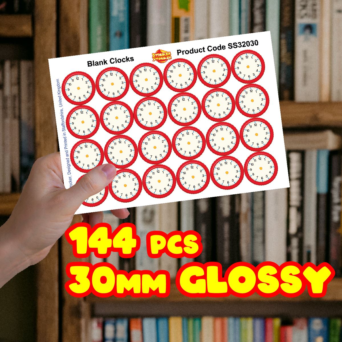 144 Blank Clocks - 30mm - Glossy Reward Stickers for Teachers & Parents