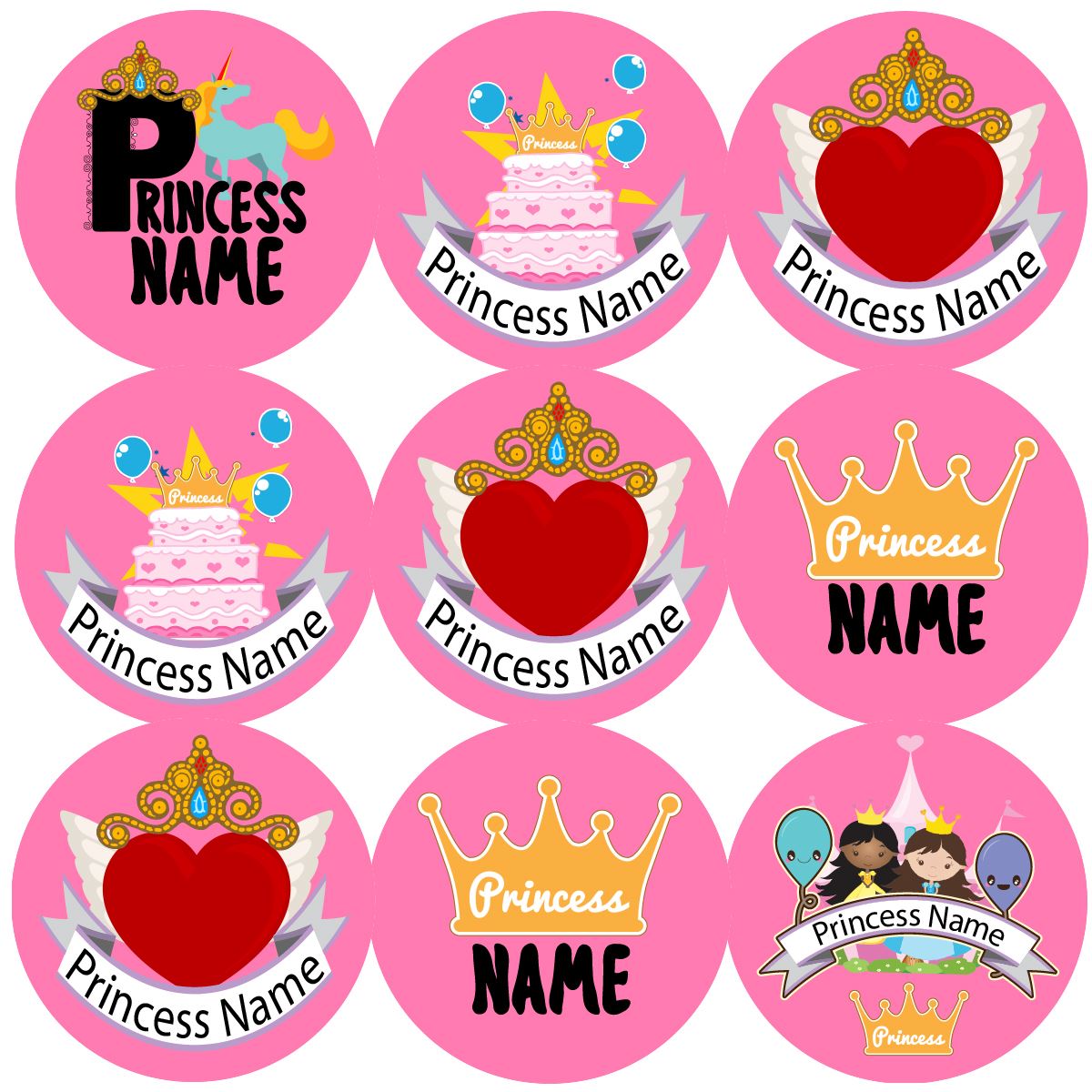 144 Personalised Princess Party 30mm Reward Stickers for School Teachers, Parents and Nursery