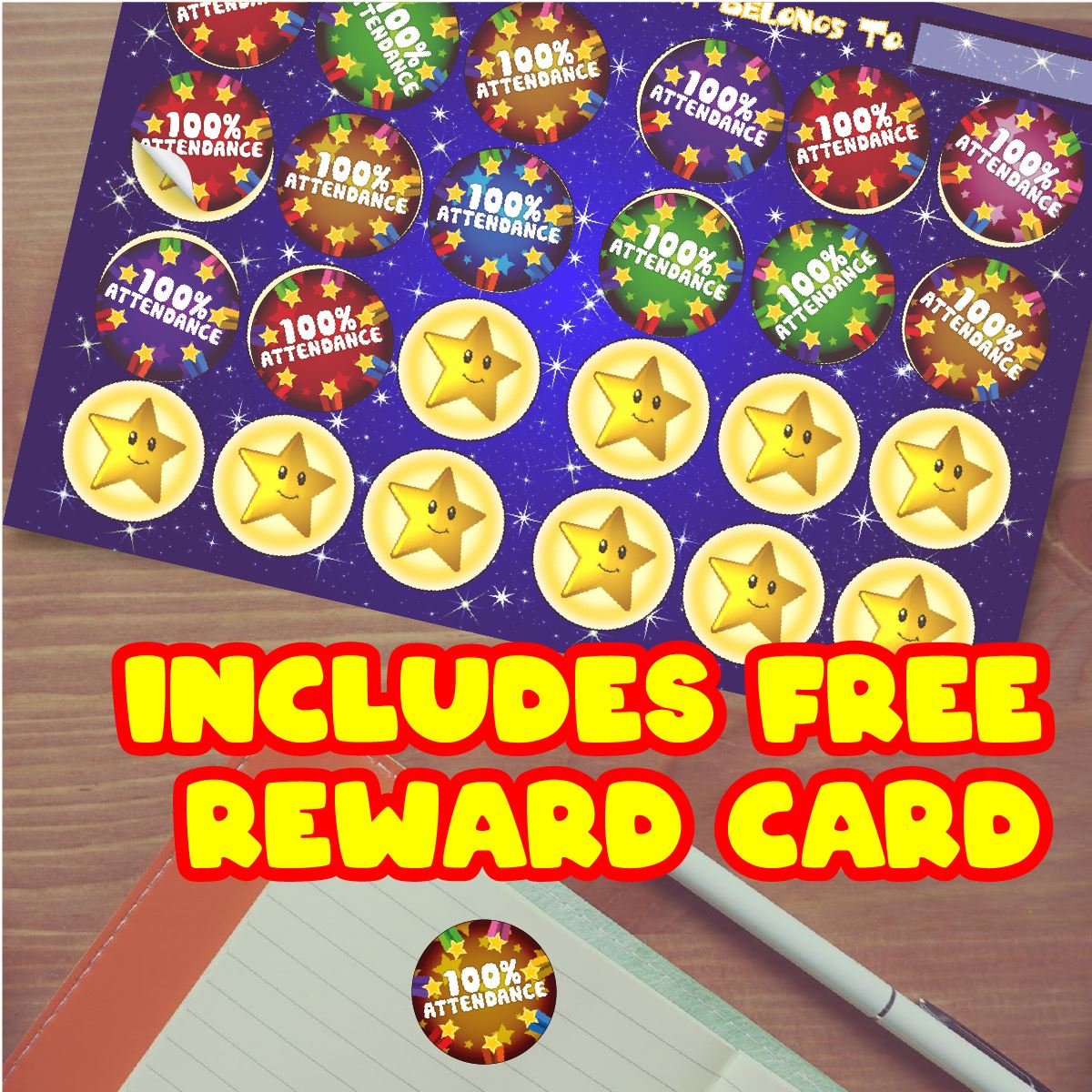 144 Perfect 100% Attendance - 30mm Glossy Reward Stickers for Teachers & Parents
