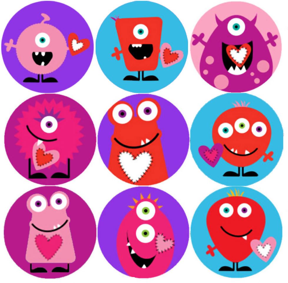 144 Monster Hearts 30mm Children's Reward Stickers for Teachers or Parents