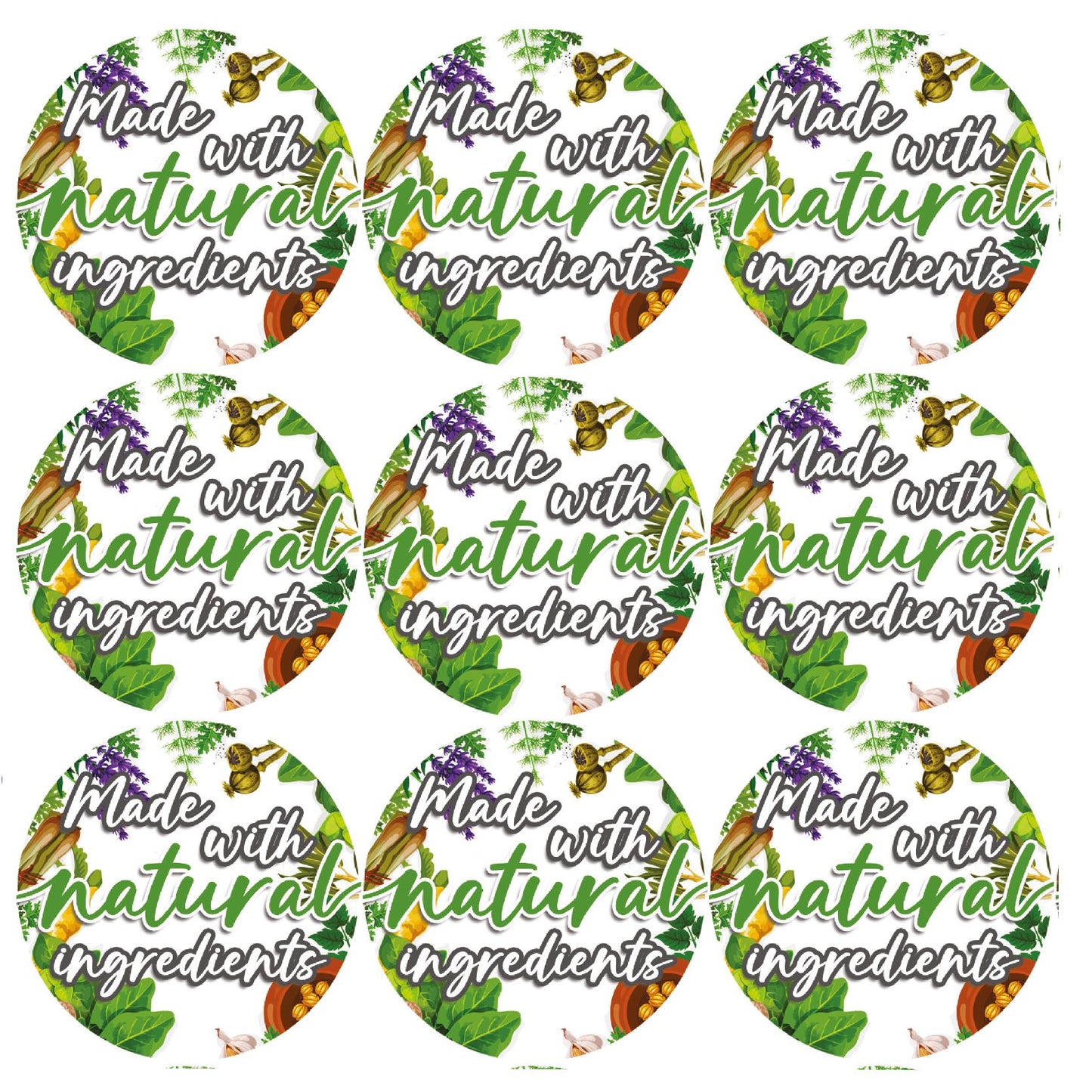 144 Made With Natural Ingredients 30mm Glossy Stickers Product Gift Packaging Seal Labels