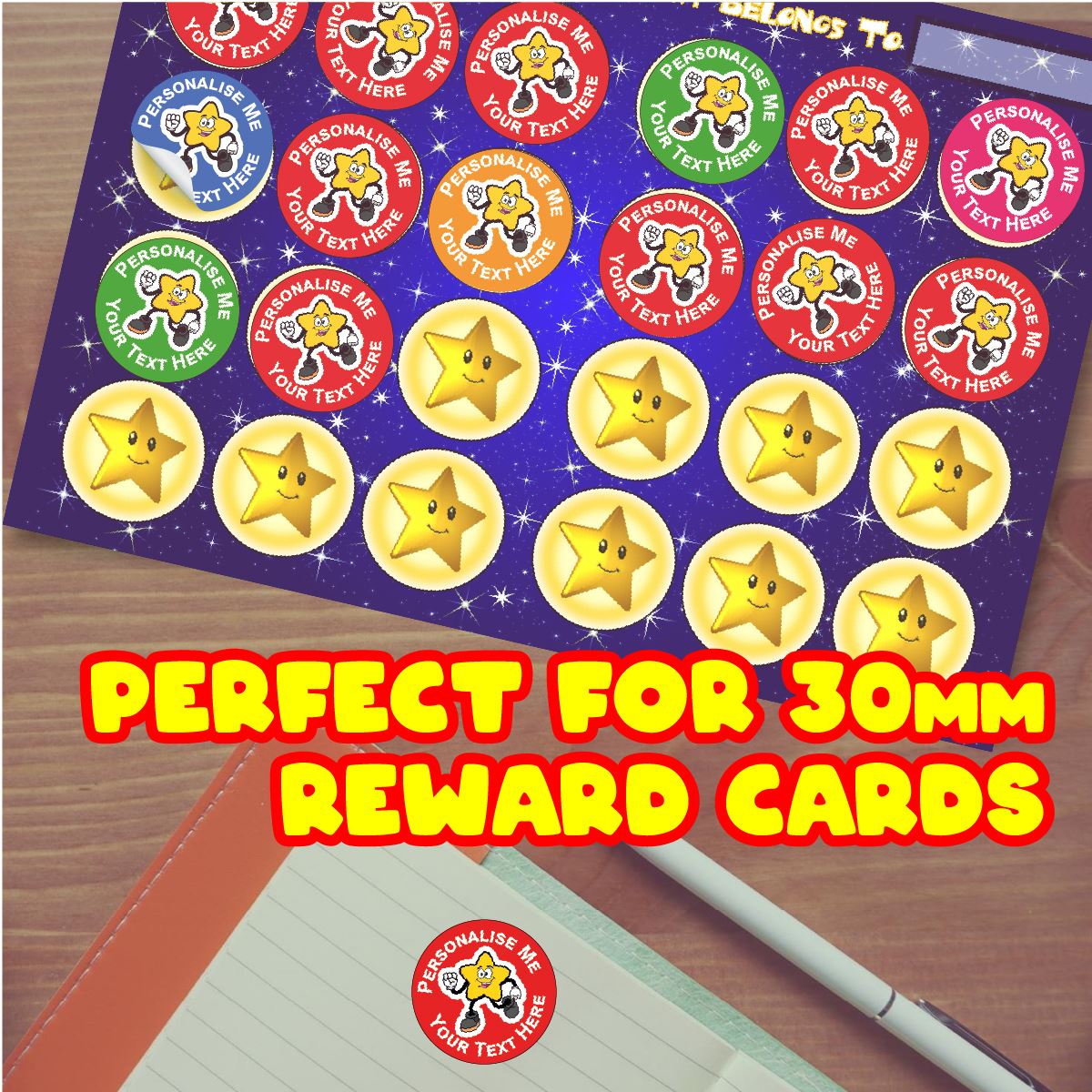 144 Running Star Personalised 30mm Reward Stickers for School Teachers, Parents and Nursery