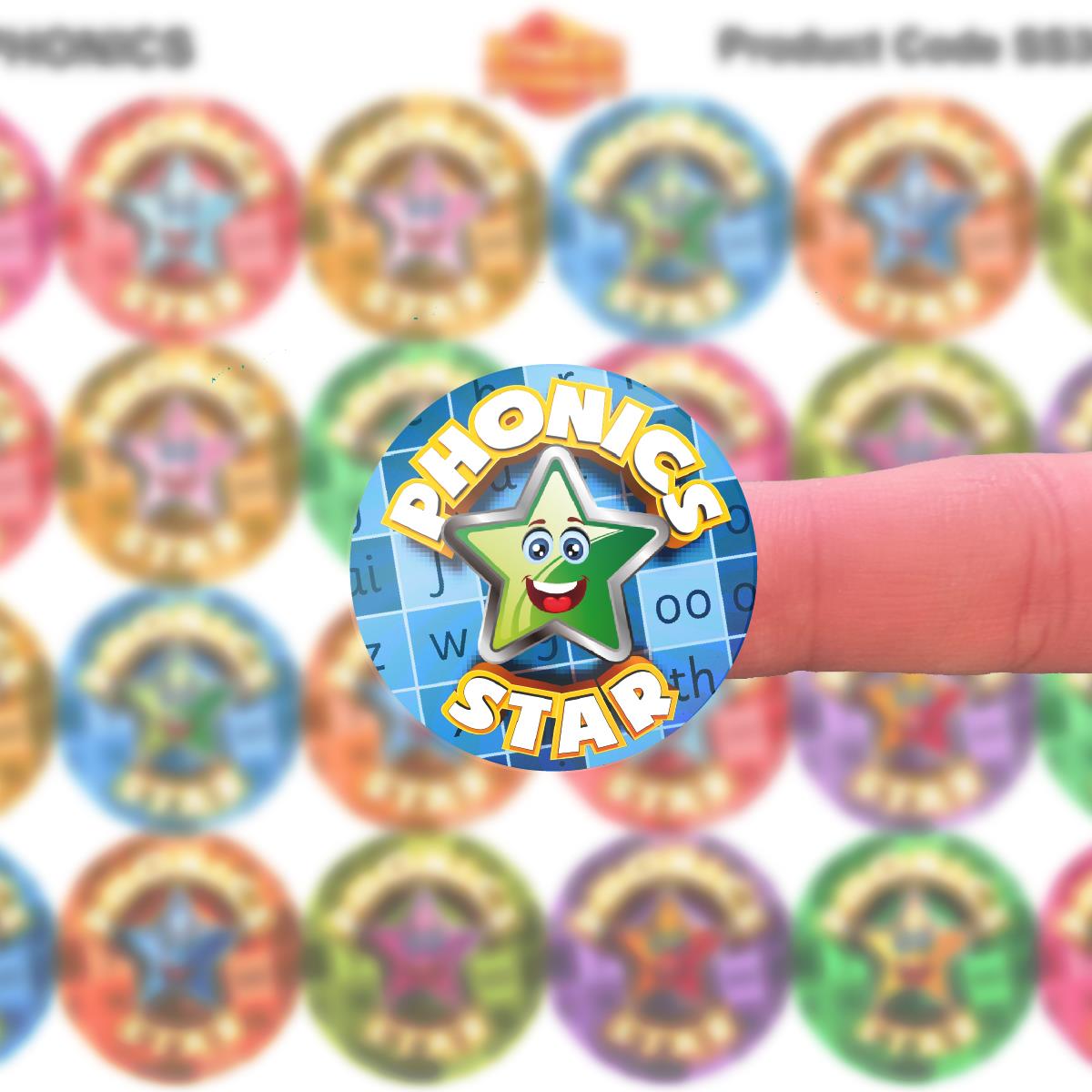 144 Star Phonics - 30mm - Glossy Reward Literacy Stickers for Teachers & Parents