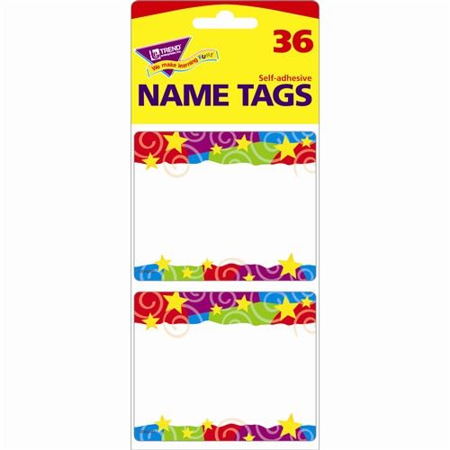 36 TREND Stars 'n Swirls Name Tag label Stickers