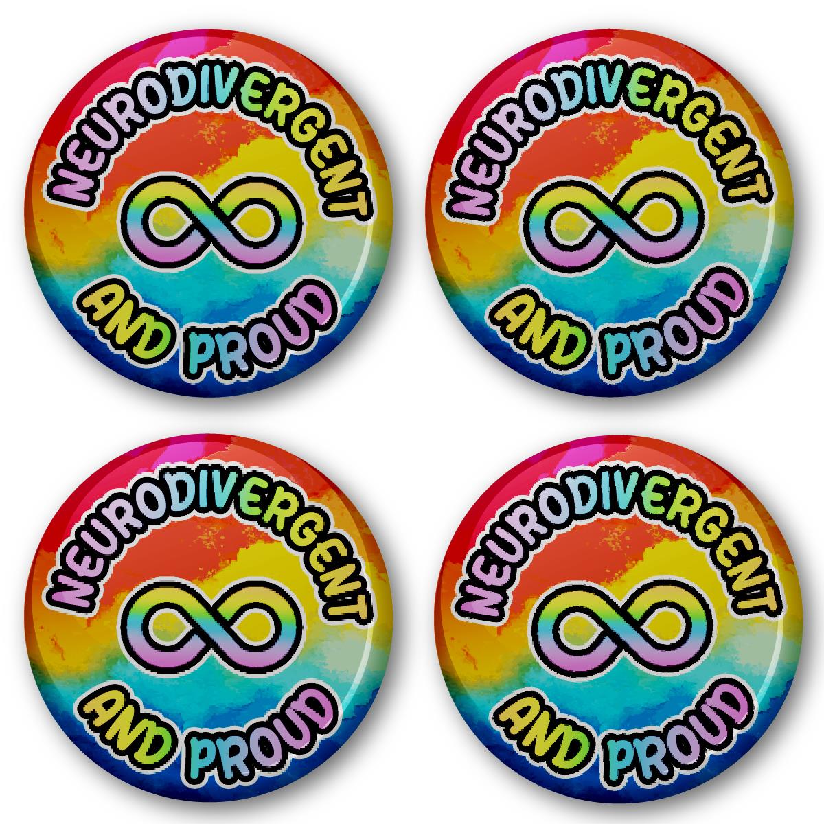 20 x Neurodivergent and Proud Button Badges (Pack of 20 Pin Badges - 38mm)