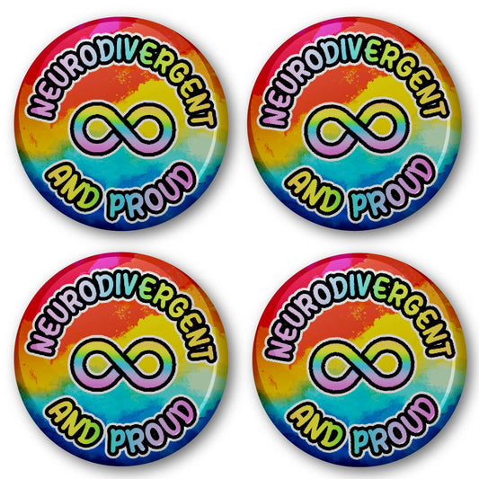 20 x Neurodivergent and Proud Button Badges (Pack of 20 Pin Badges - 38mm)