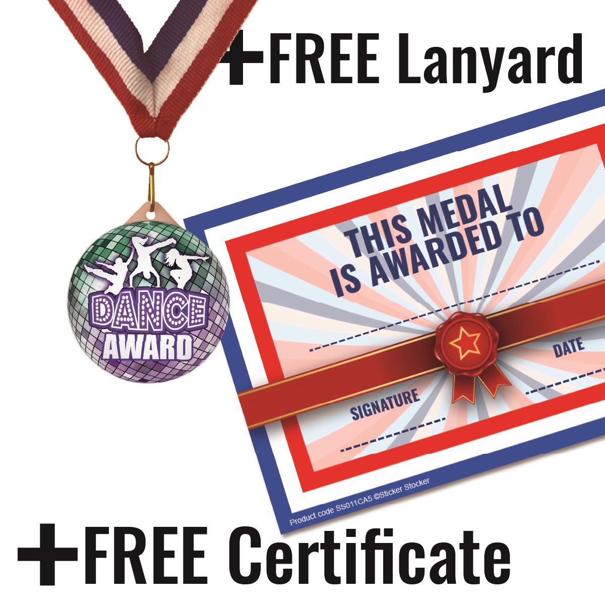 Dance Award Large 55mm Plastic Medal  FREE Ribbon and Certificate