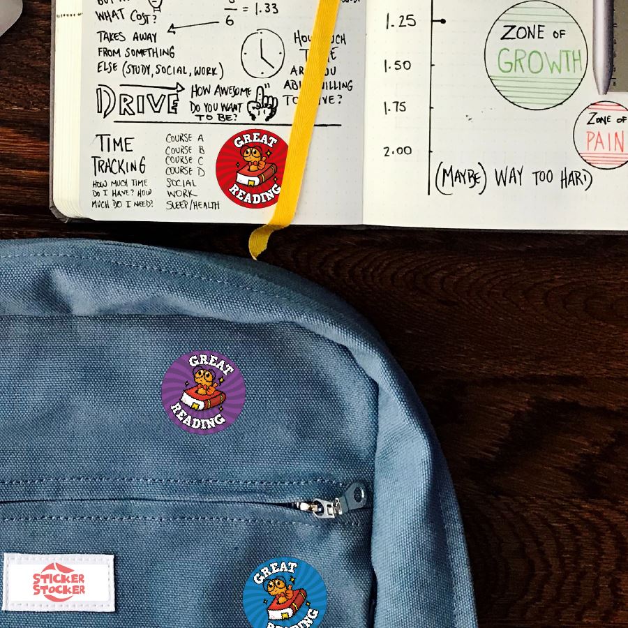 144 Great Reading Book Worm - 30mm - Glossy Reward Stickers for Teachers & Parents