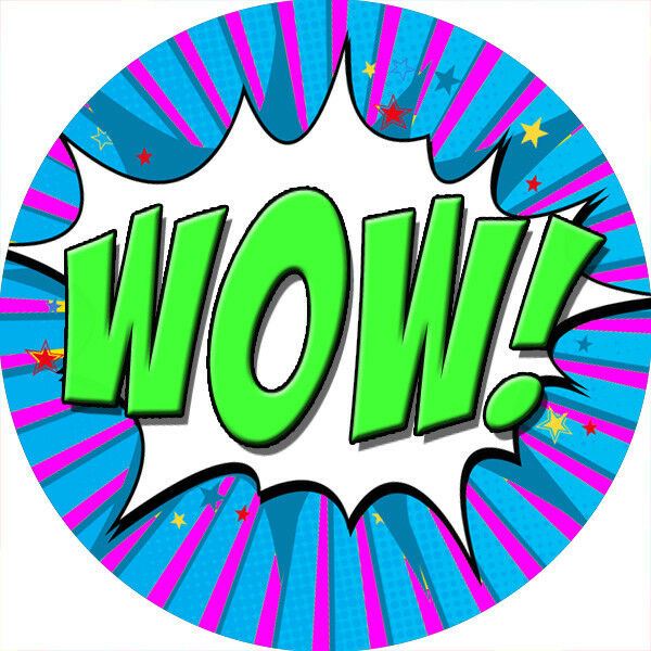 144 POW WOW Superhero 30mm Reward Stickers for Teachers, Parents and Party Bags