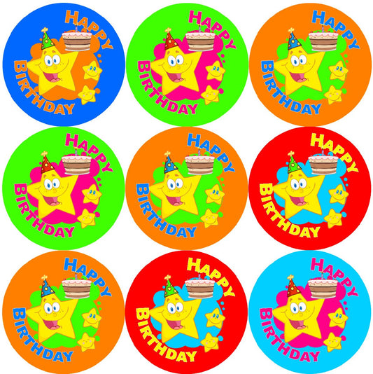 144 Birthday Star 30mm Children's Birthday Stickers for Teachers or Party Bags