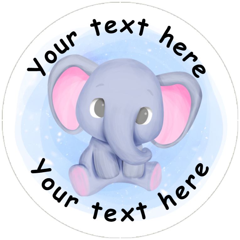 144 Pink and Blue Elephants Personalised 30mm Reward Stickers for School Teachers, Nursery, Baby Showers