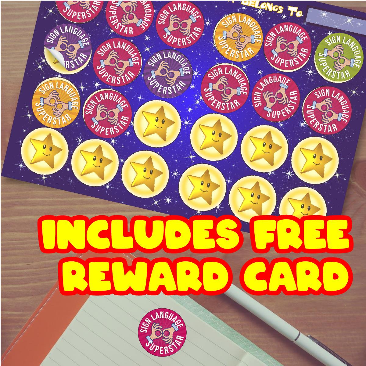 144 Sign Language Superstar - 30mm - Glossy Reward School Stickers for Teachers & Parents
