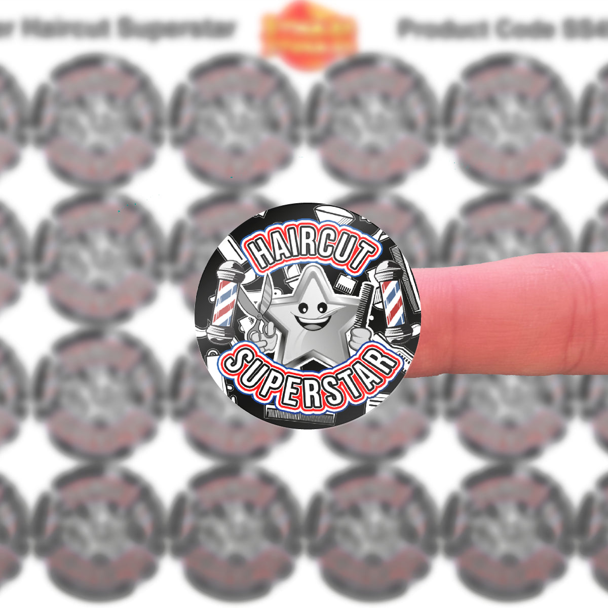 144 Barber Haircut Superstar 30mm Reward Stickers for Children, Parents, Barbers, Hairdressers