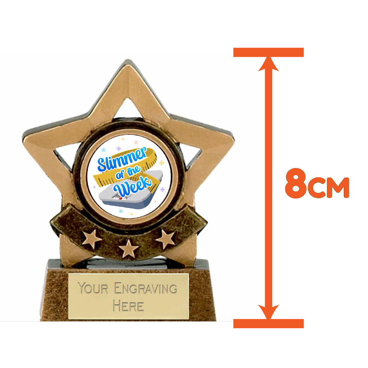Mini Gold Star Slimmer of the Week Award Trophy 8cm Resin FREE engraving and Certificate