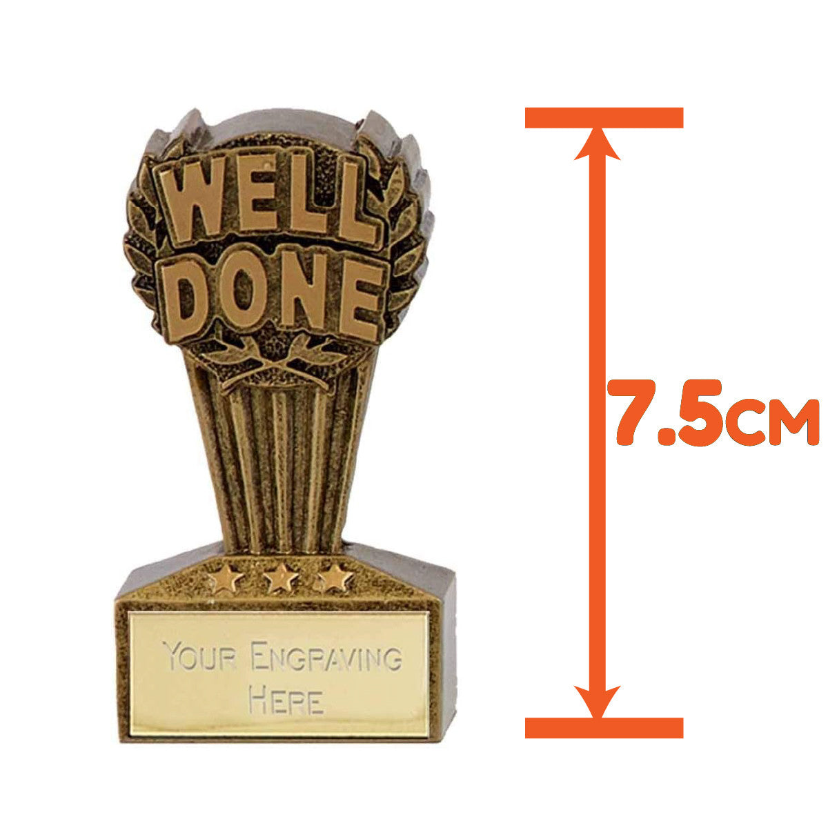 Sticker Stocker - Gold Micro Well Done Award Trophy 7.5cm Resin FREE engraving and Certificate