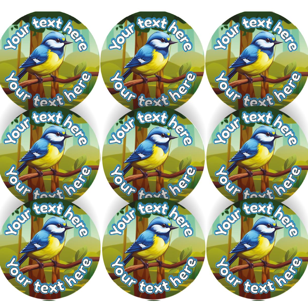 144 Personalised Bluetit Bird 30mm Reward Stickers for School Teachers, Parents and Nursery