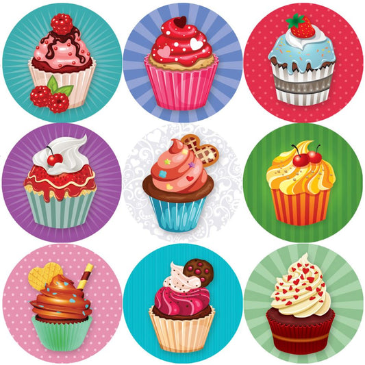 144 Colourful Cupcakes 30mm Children's Reward Stickers for Teachers or Parents
