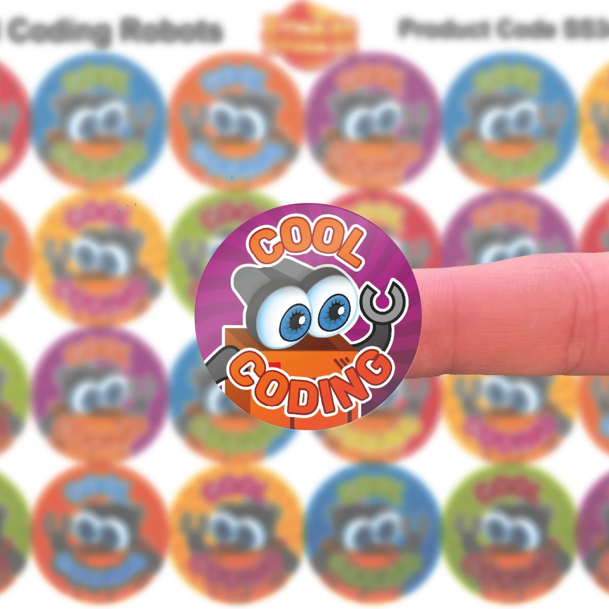 144 Cool Coding Robots - 30mm - Glossy Reward Stickers for Teachers & Parents