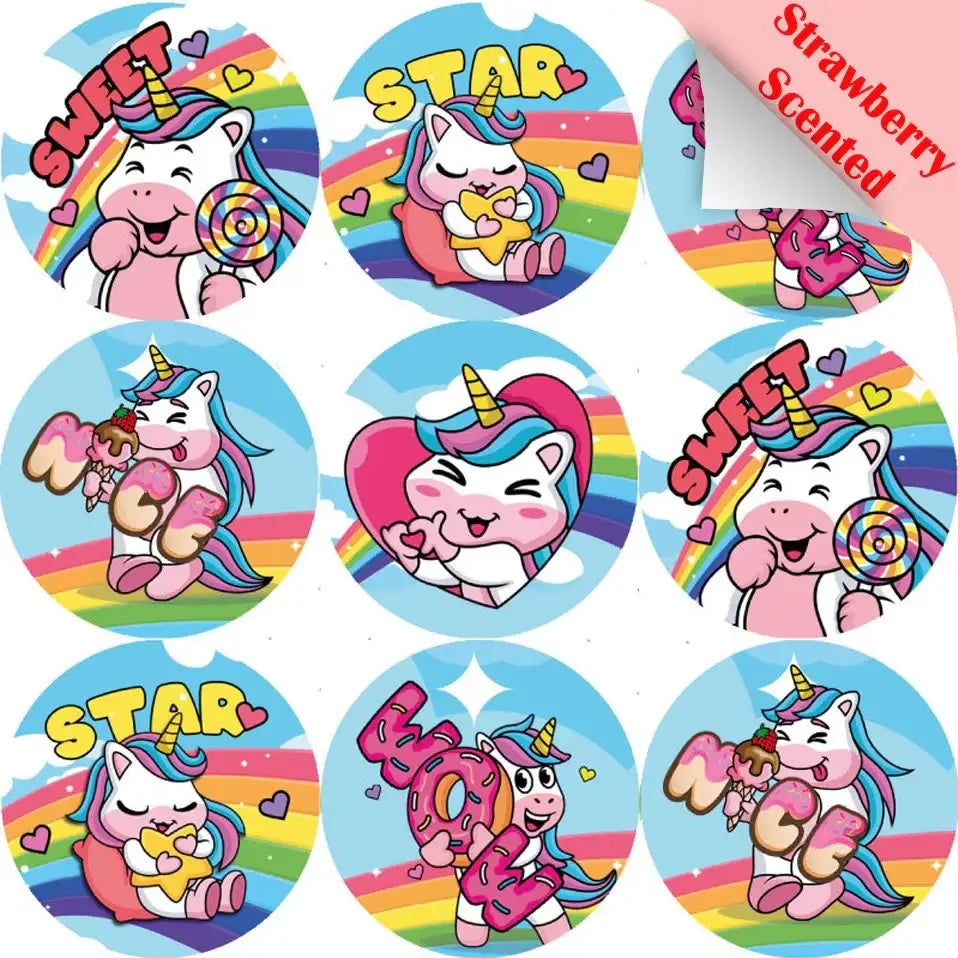 Sticker Stocker 120 Strawberry Unicorn Themed Scented Teacher Reward Stickers - Large ...