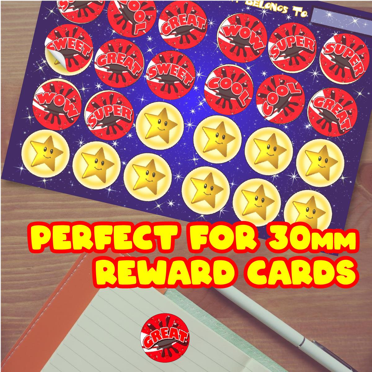 120 Cola Burst Praise Words Scented  30mm Reward Stickers for Teachers, Parents and Party Bags