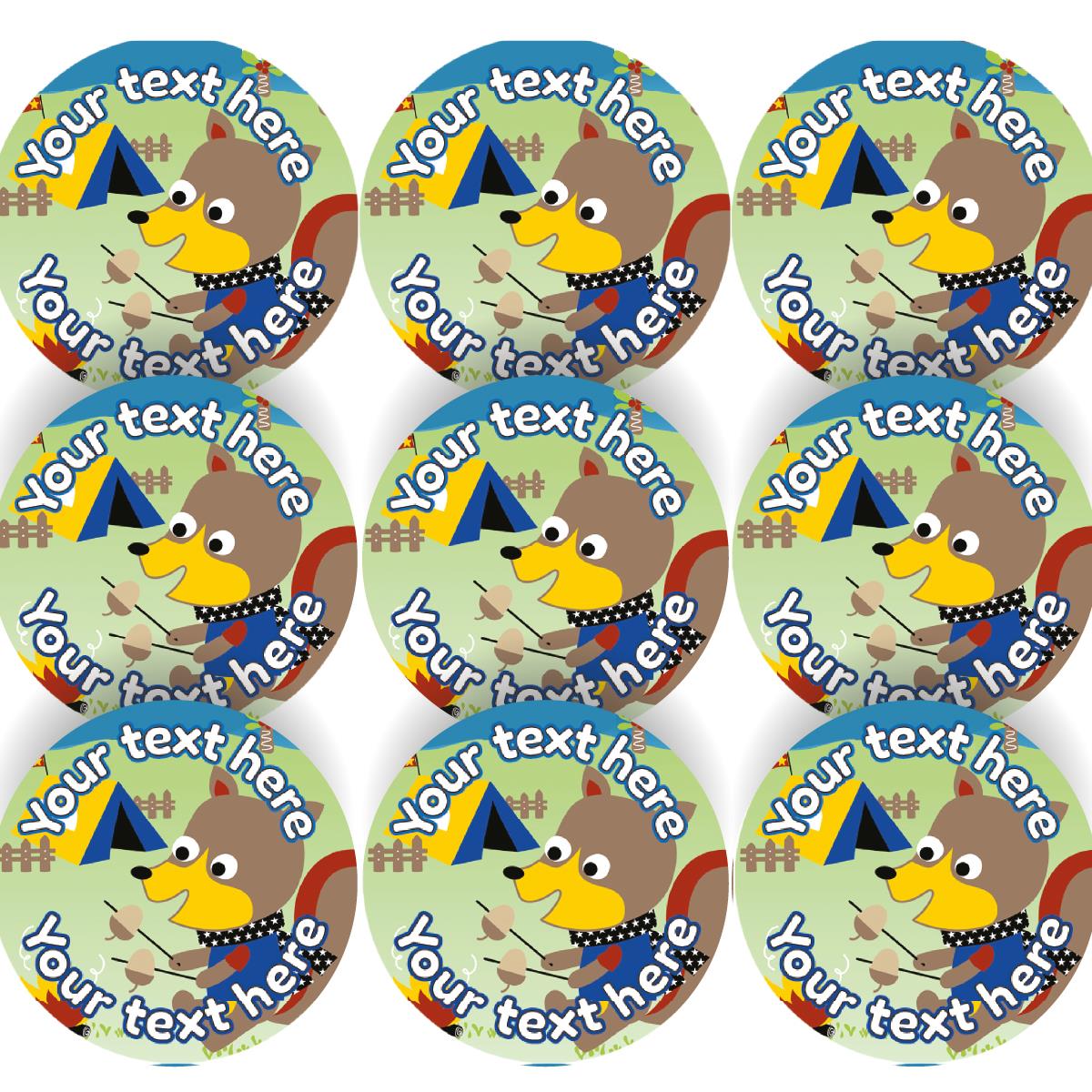 144 Personalised Camp Squirrels 30mm Forest School Scout Reward Stickers for School Teachers, Parents and Nursery