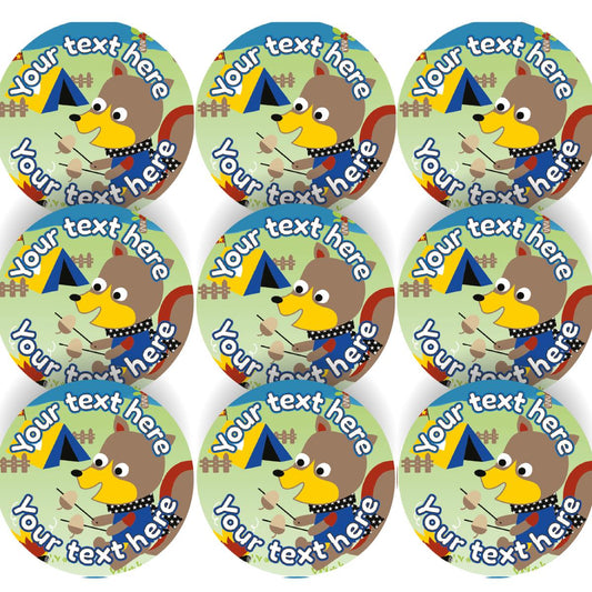 144 Personalised Camp Squirrels 30mm Forest School Scout Reward Stickers for School Teachers, Parents and Nursery