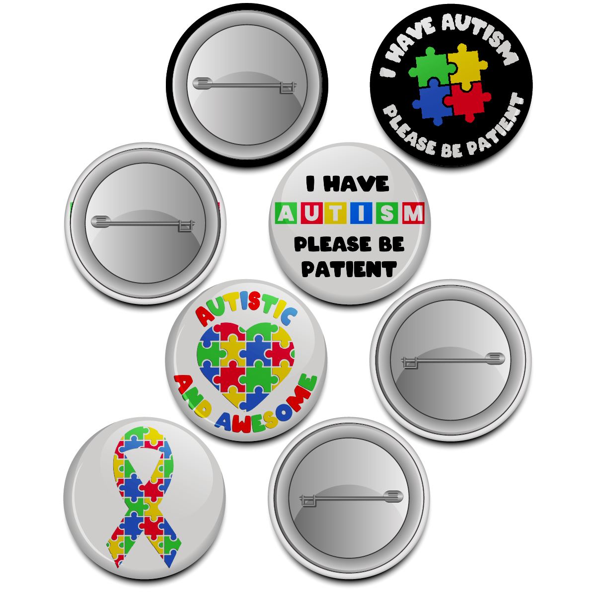 Autism Button Badges (Pack of 20 Pin Badges - 38mm) Autistic Awareness