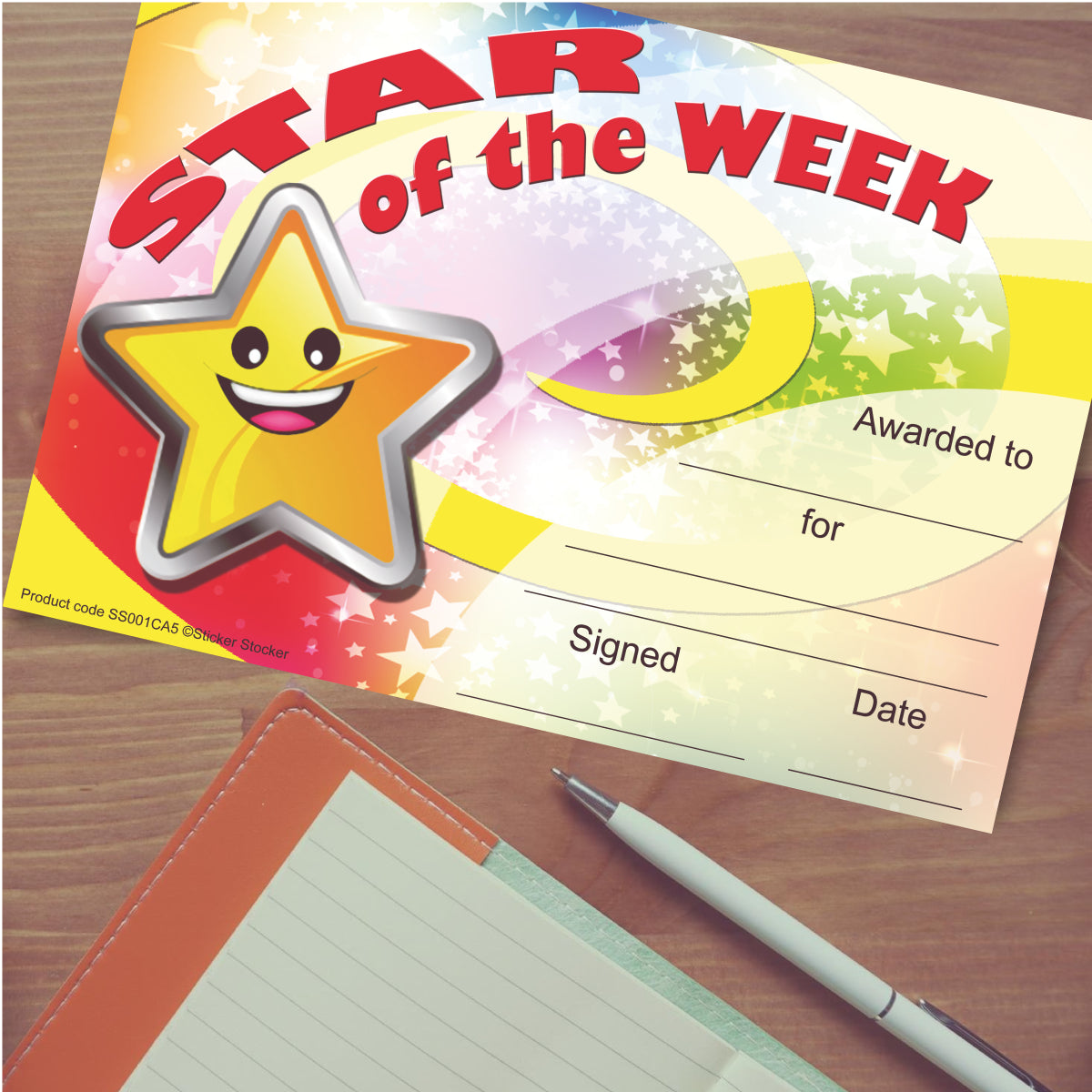 30 Star of the Week award certificates for school teachers, 250gsm A5 silk finish card