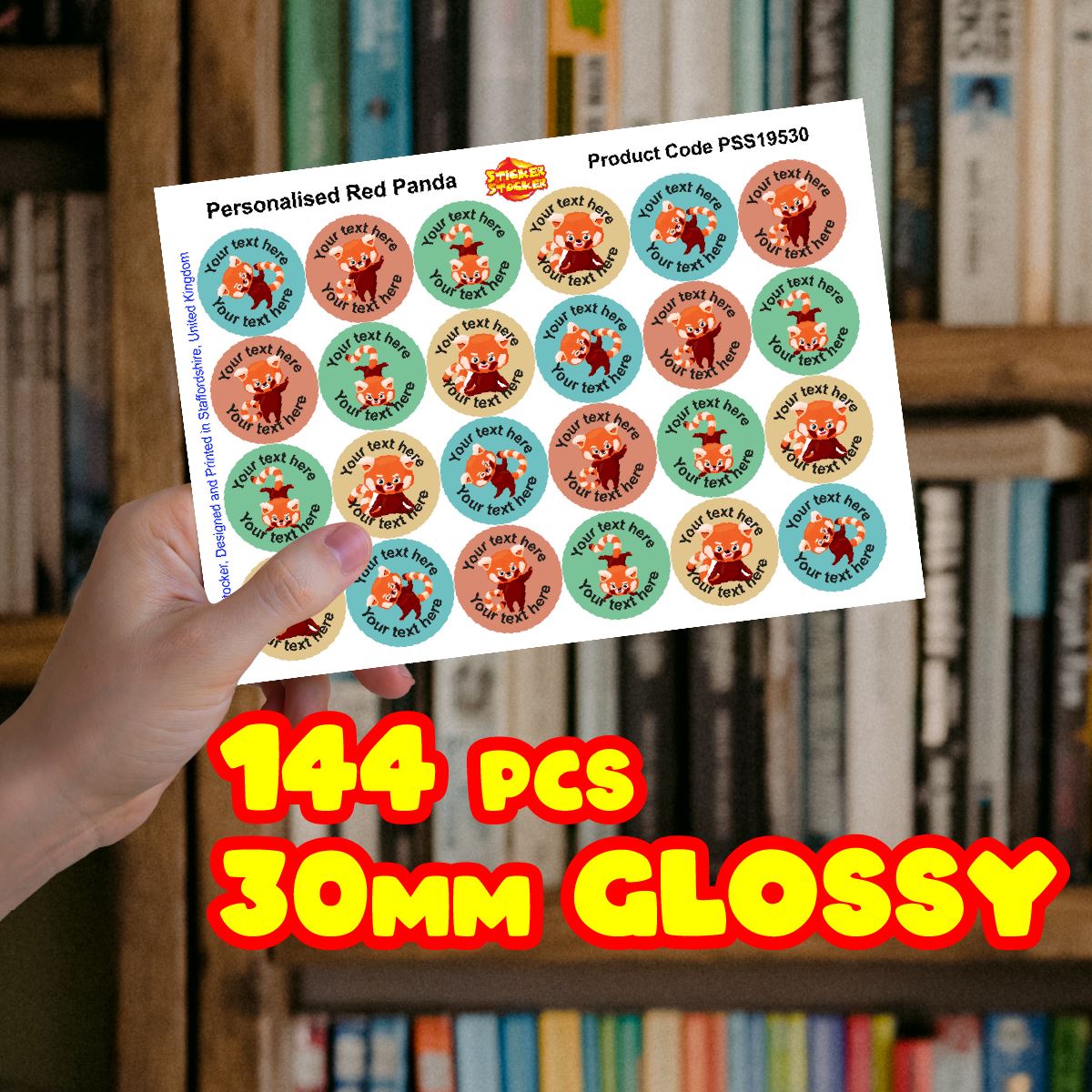 144 Personalised Red Panda 30mm Reward Stickers for School Teachers, Parents and Nursery