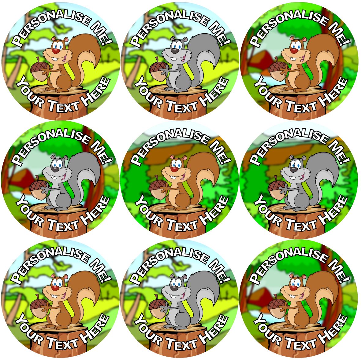 144 Personalised Nutty Squirrels 30mm Reward Stickers for School Teachers, Parents and Nursery