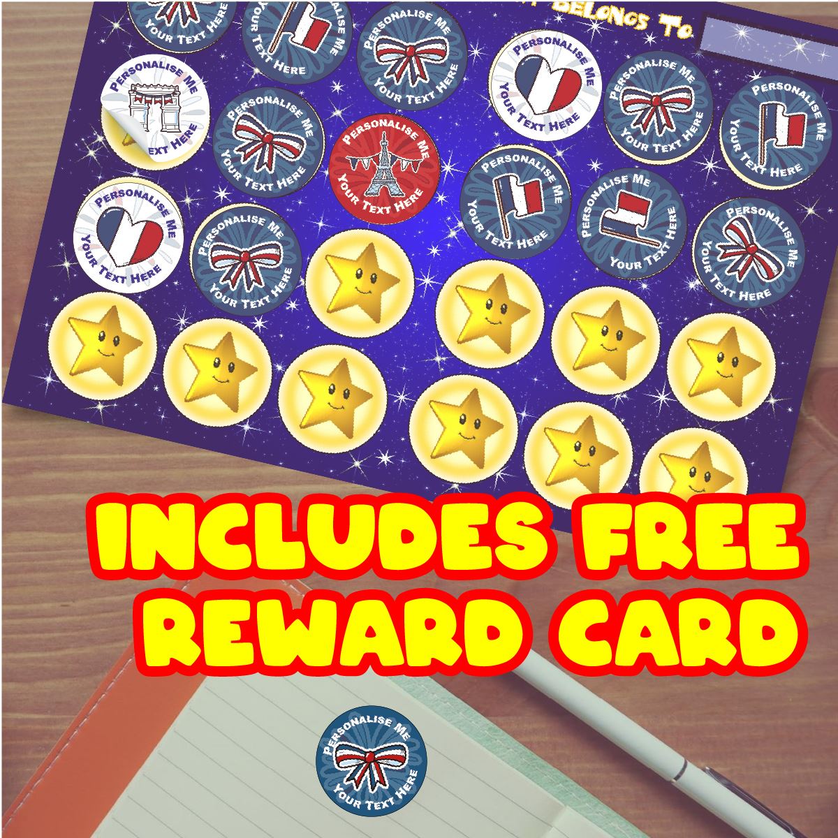 144 Colourful French Personalised 30mm Reward Stickers for School Teachers, Parents and Nursery