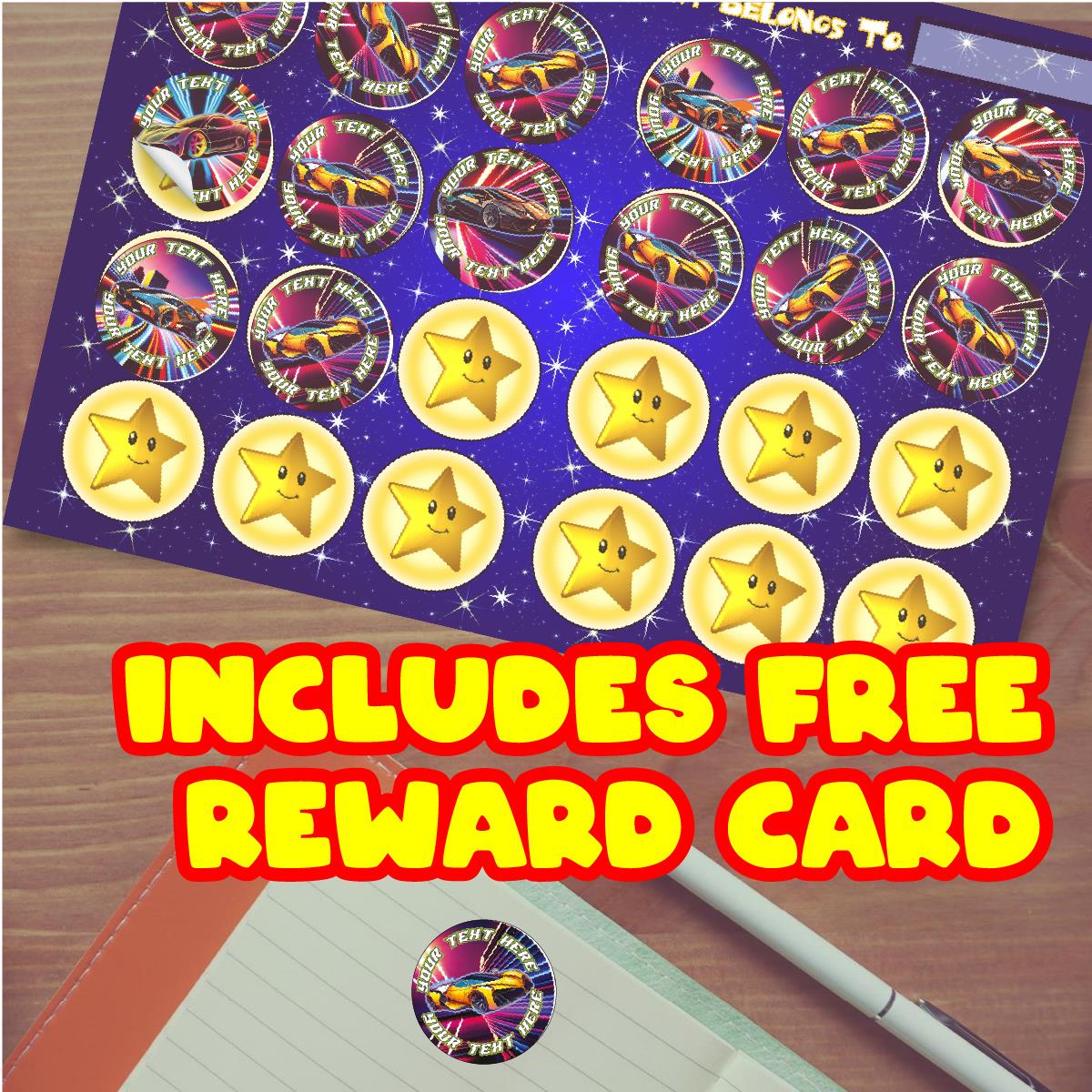 144 Cool Car Personalised 30mm Children's Reward Stickers for Teachers or Parents and Party Bags