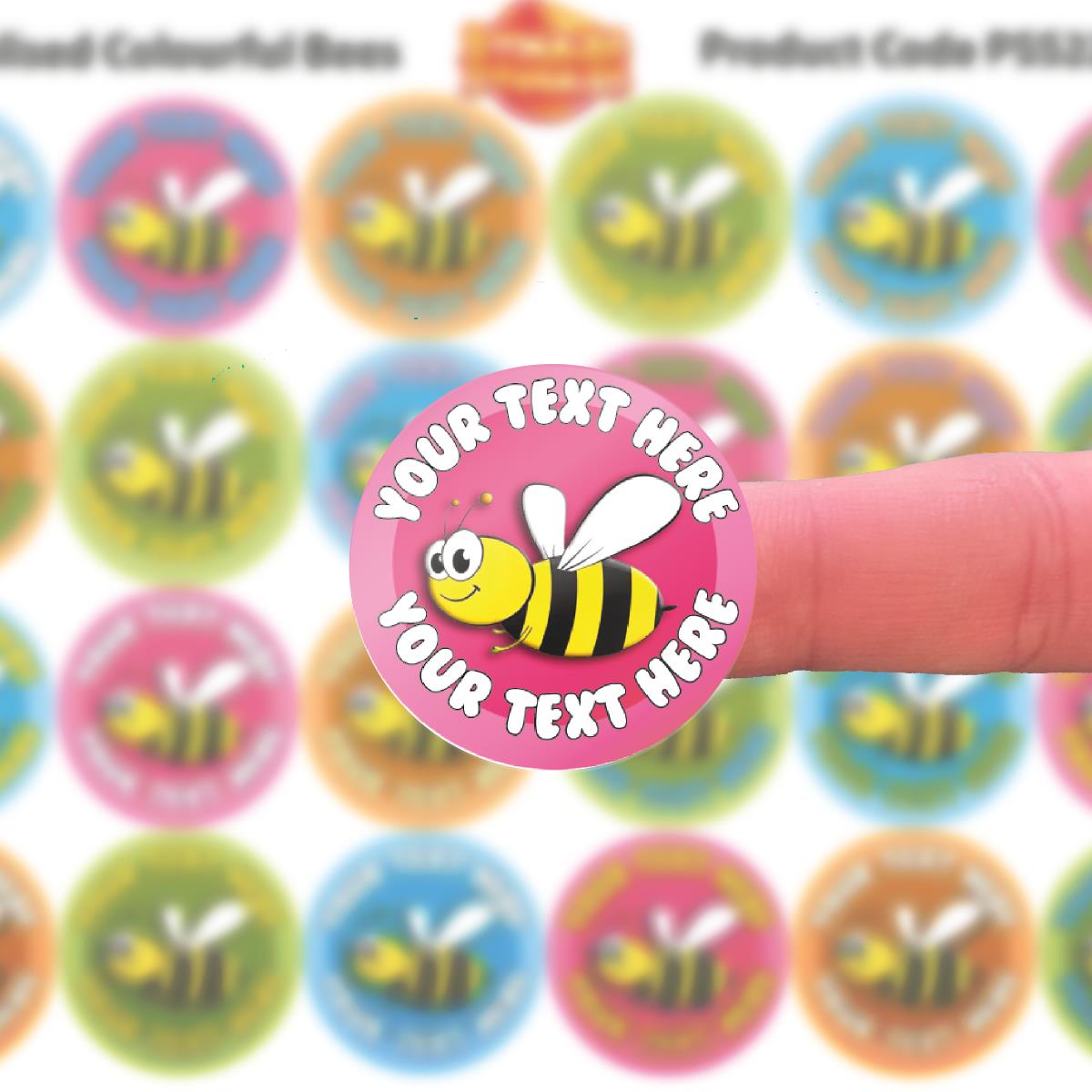 144 Personalised Colourful Bee 30mm Reward Stickers for School Teachers, Parents and Nursery