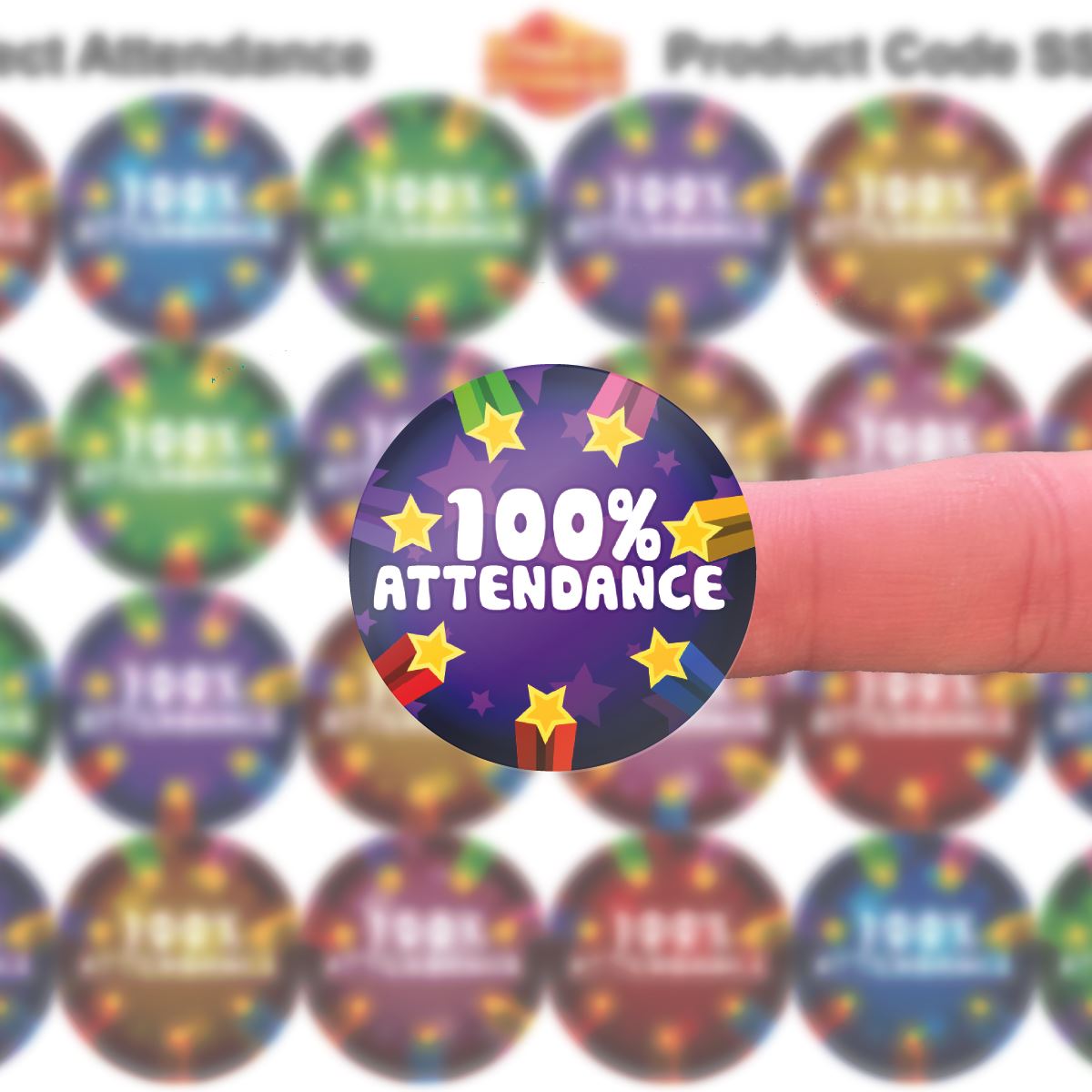 144 Perfect 100% Attendance - 30mm Glossy Reward Stickers for Teachers & Parents