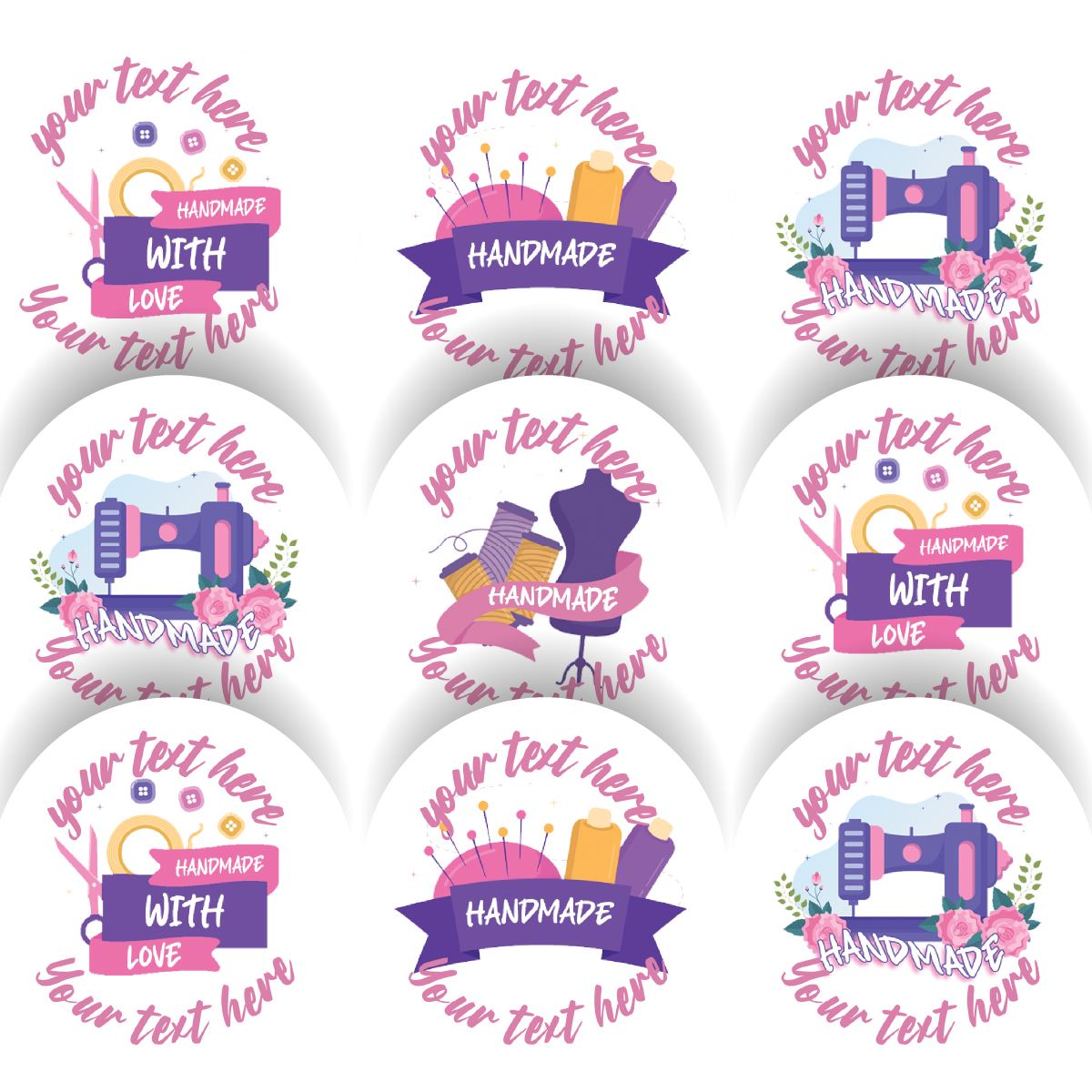 144 Personalised Handmade with Love Sewing 30mm Glossy Stickers Labels