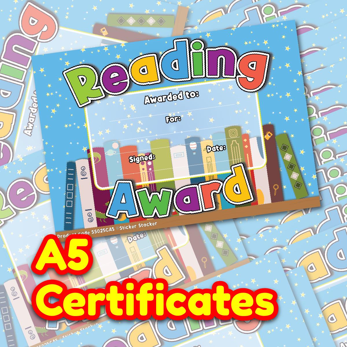 30 Reading Award certificates for school teachers, 250gsm A5 silk finish card