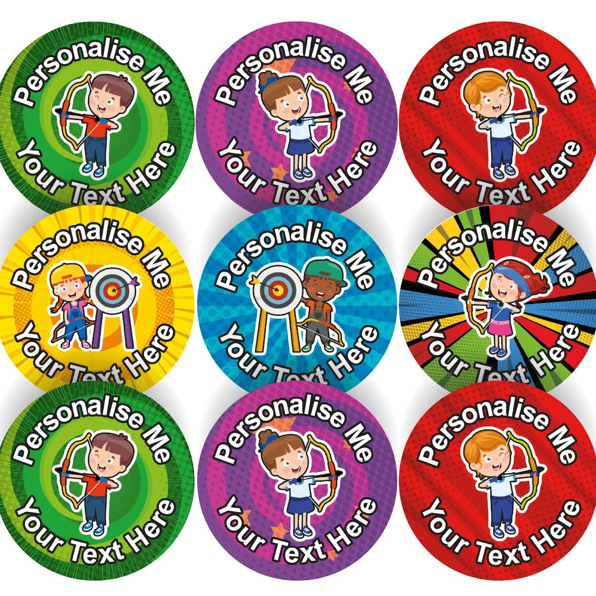 144 On Target Archery Themed Personalised 30mm Reward Stickers for School Teachers, Parents and Nursery