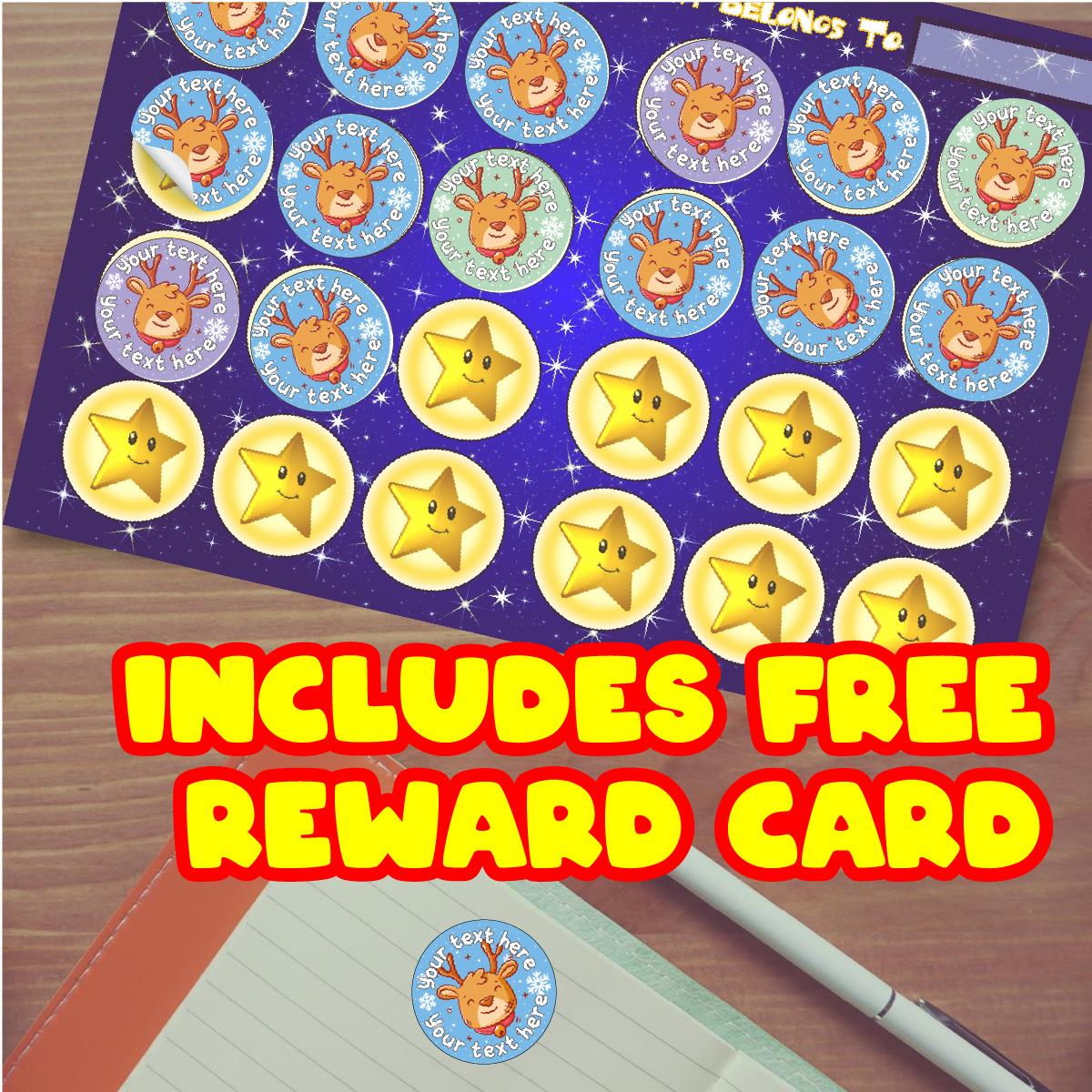 144 Personalised Christmas Reindeer 30mm Christmas Reward Stickers for School Teachers, Parents and Nursery