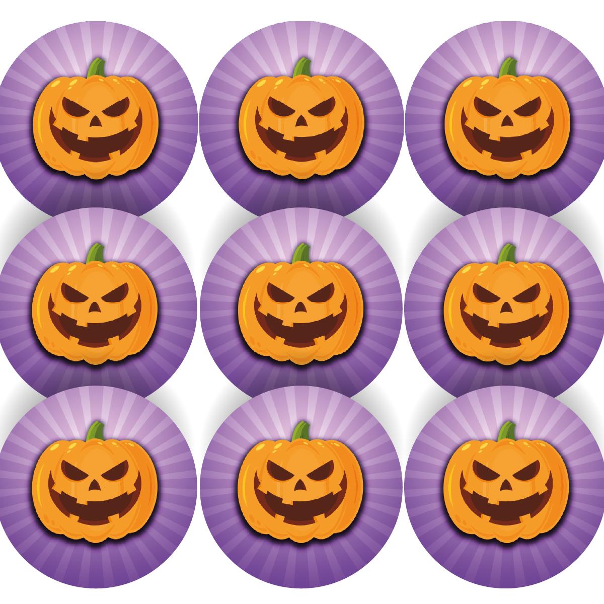 144 Purple Halloween Pumpkins 30mm Round Children's Reward Stickers for Teachers, Parents and Party Bags