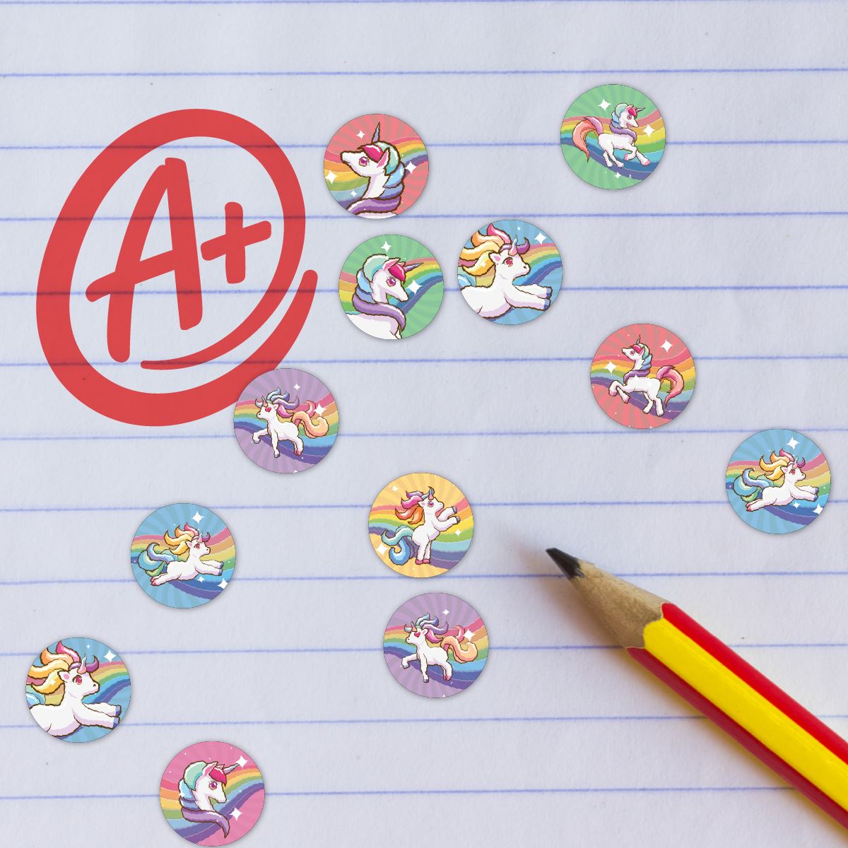 900 Colourful Mini Rainbow Unicorns Dots 10mm Glossy Teacher Reward Stickers Spot Stickers Journal Stickers