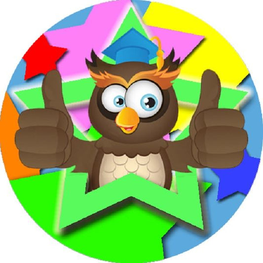 144 Bright Owl Star 30mm Round Children's Reward Stickers for Teachers, Parents and Party Bags